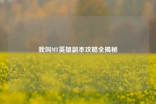 我叫MT英雄副本攻略全揭秘